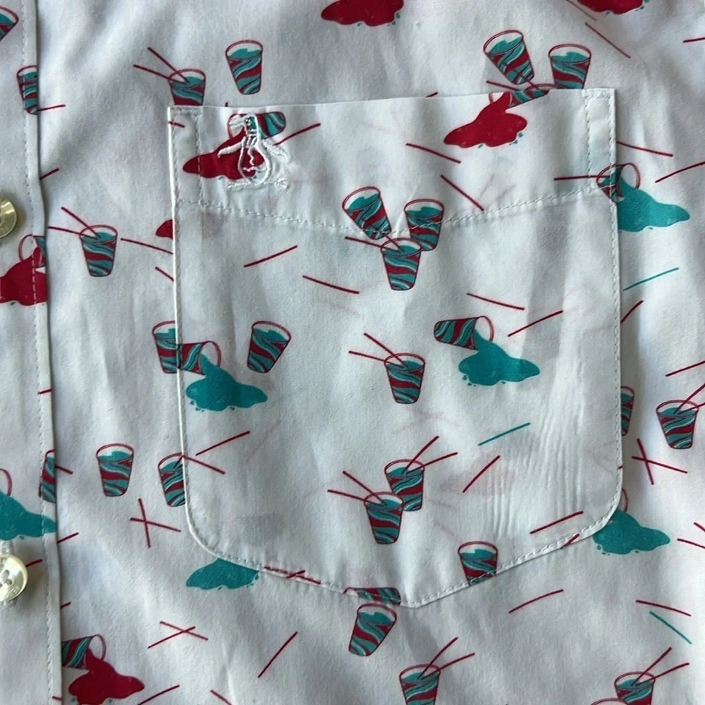Original Penguin Shirt White Cotton Slurpee Short Sleeve Button Up Size Medium